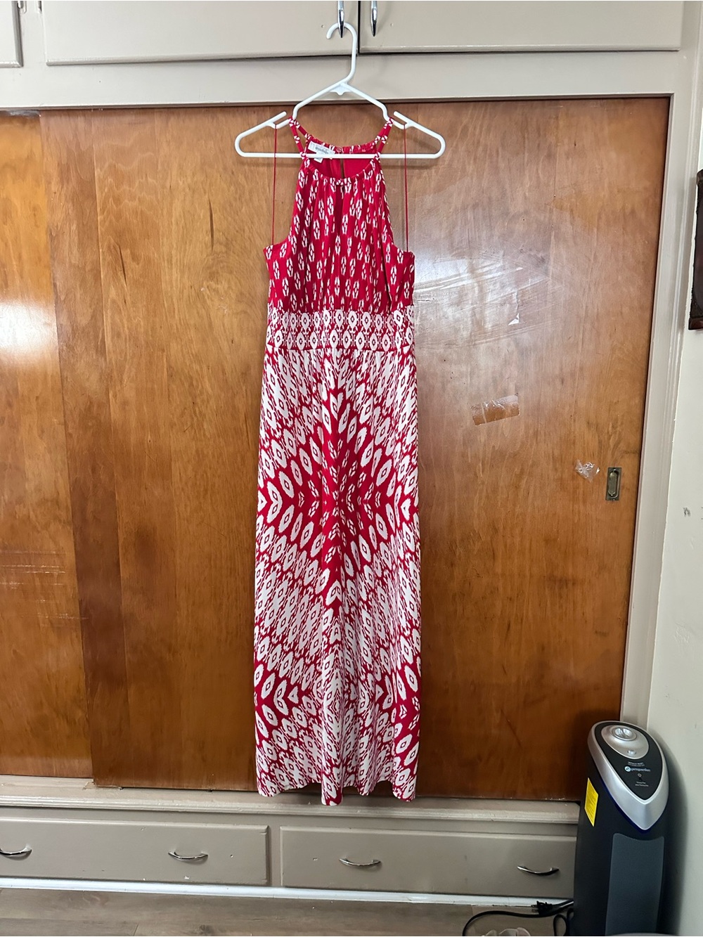 dressbarn Red and White Halter-Style Maxi Dress